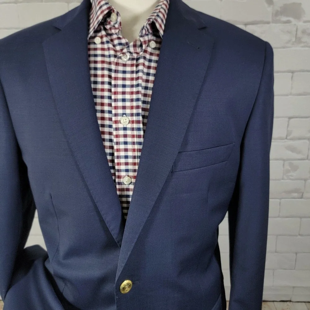 Guy Laroche Paris Men's Sport Coat Blazer Two Button Navy Blue Wool Blend Sz 42L